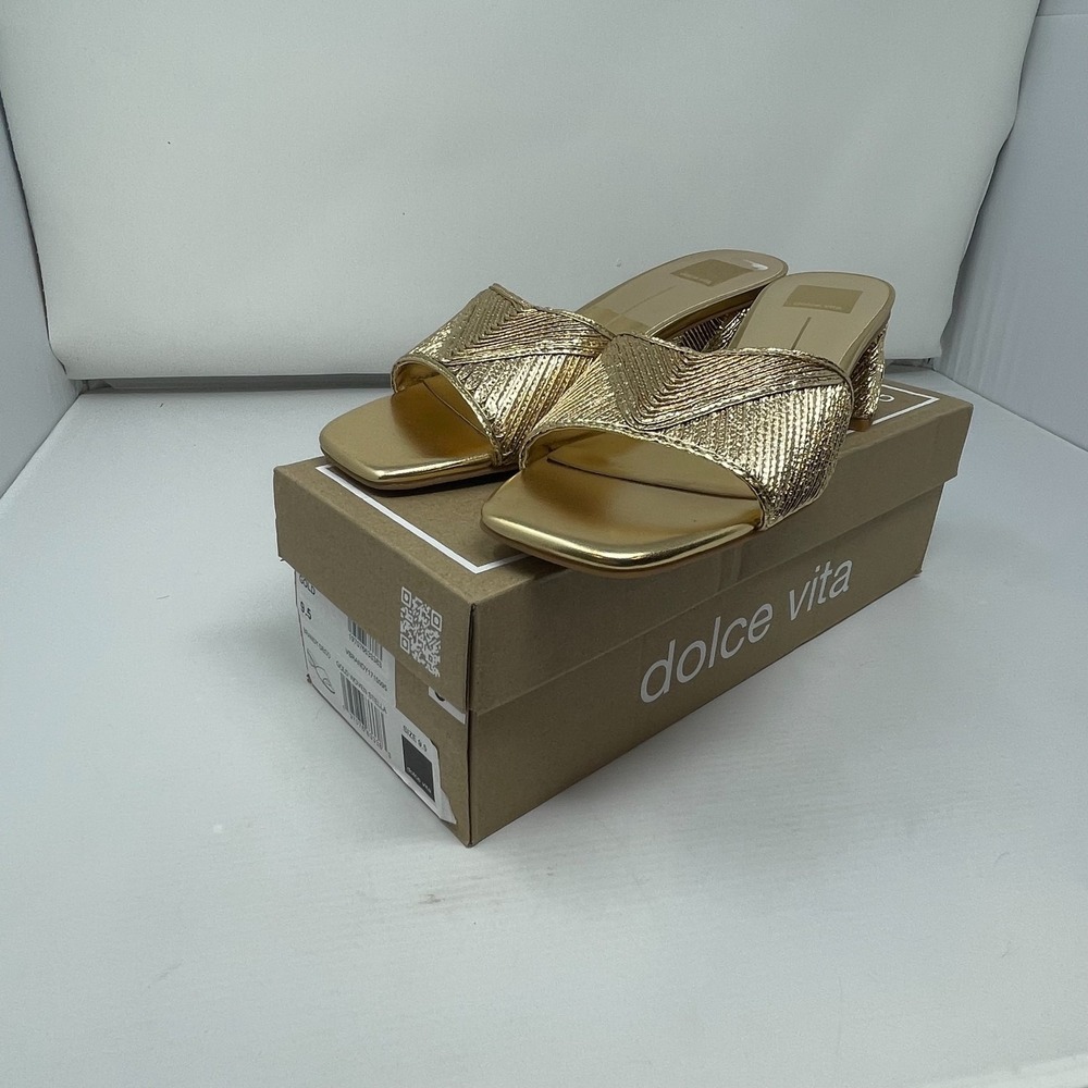 Dolce Vita Gold Woven Stella Brandy Deco Platform Heels Sandals New Size 9.5
